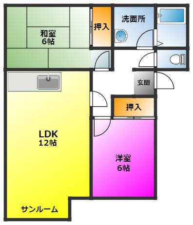 泉スクエア(2LDK/2階)の間取り写真