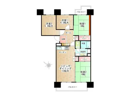 若葉台2丁目5号棟(4LDK/5階)の間取り写真