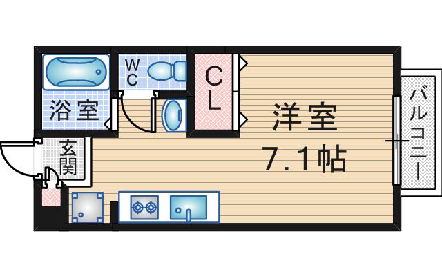 レジデンス服部天神(ワンルーム/2階)の間取り写真