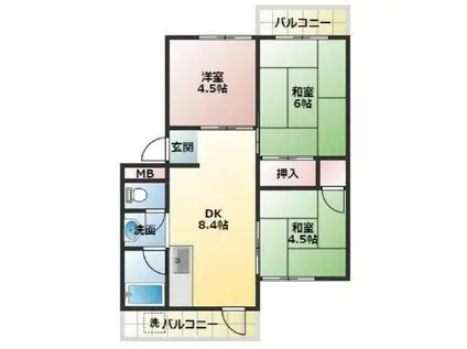 上高丸厚生年金1号棟(3DK/5階)の間取り写真