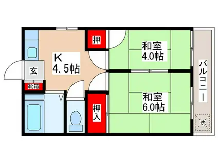 コーポ大竹(2K/2階)の間取り写真