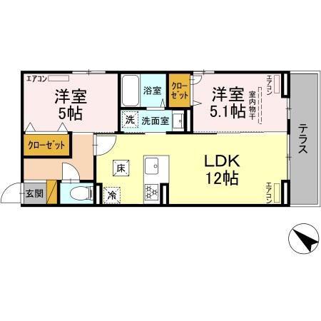 D-ROOM新宿I-B(2LDK/1階)の間取り写真