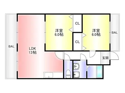 クアトロ(2LDK/4階)の間取り写真