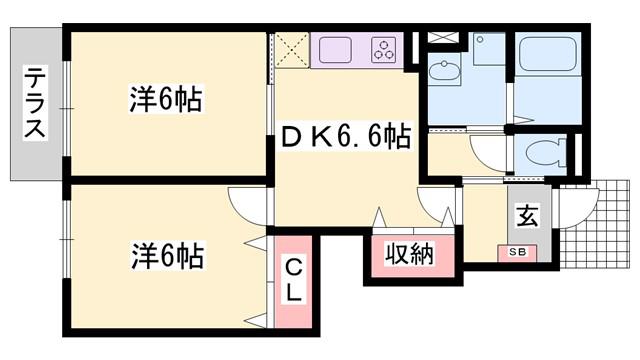 セレーノやしろ A(2DK/1階)の間取り写真