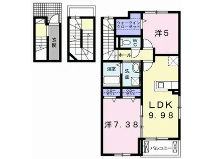 オー テリトワール(2LDK/3階)の間取り写真