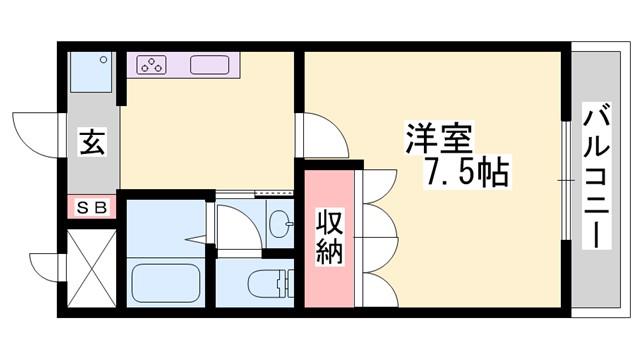 グランディール姫路(1K/1階)の間取り写真