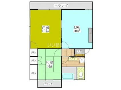 浜町コーポ(2LDK/3階)の間取り写真