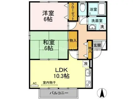 ラボール宮内B棟(2LDK/1階)の間取り写真