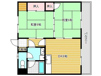 カルフールIV(2DK/2階)の間取り写真