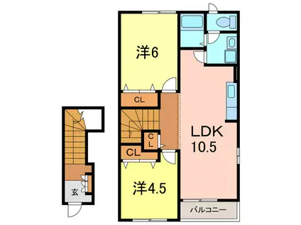 エレガン相生B(2LDK/2階)の間取り写真