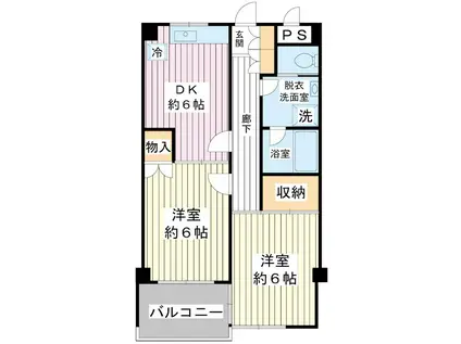 ホワイトシャイン(2DK/1階)の間取り写真