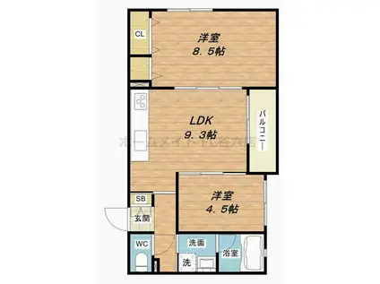 COURT YARD HOUSE湯里(2LDK/2階)の間取り写真