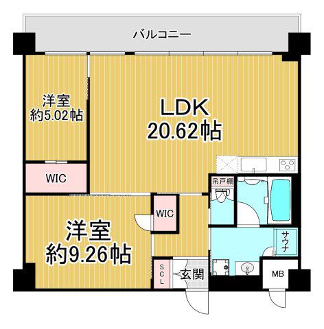 プレジオ宝塚ASIAN(2LDK/4階)の間取り写真