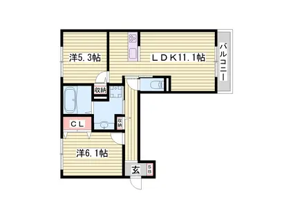 ワン ウェーブ 霞ヶ丘(2LDK/3階)の間取り写真
