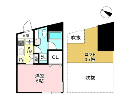 LE CHAT/ルシャ(1K/1階)の間取り写真