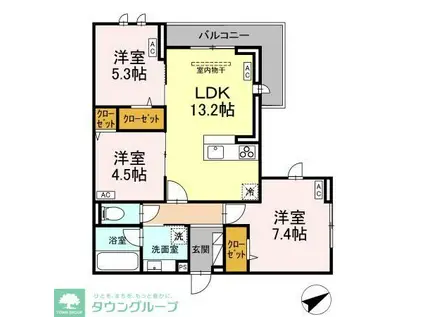 CALME VILLE(3LDK/3階)の間取り写真