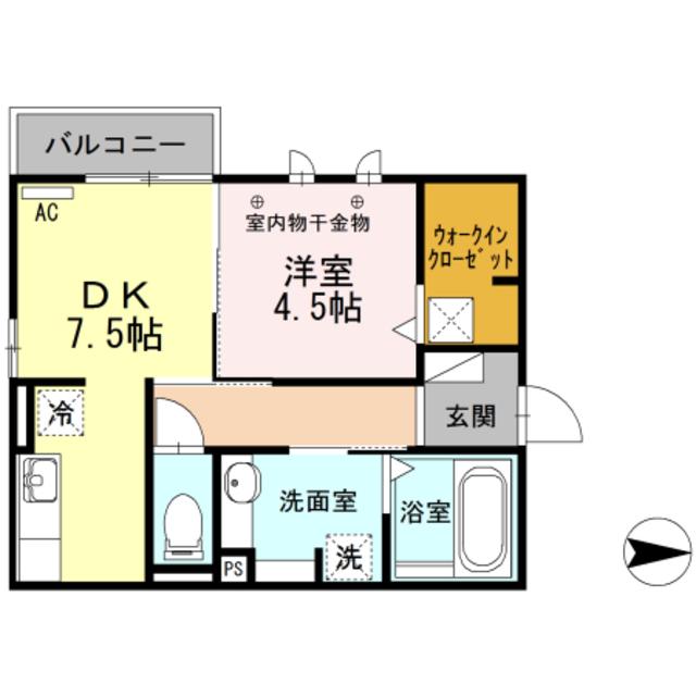 サンライフ A棟(1DK/1階)の間取り写真