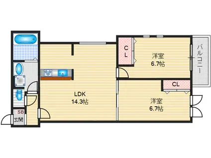 CXI N ANOIR(2LDK/1階)の間取り写真