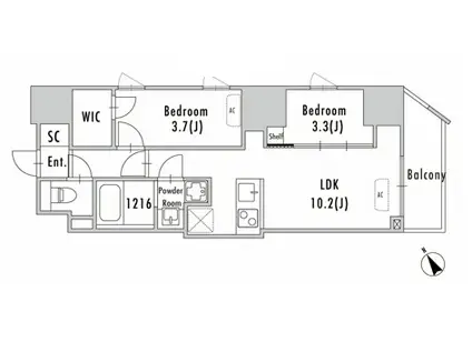 グランパセオ蔵前II(2LDK/5階)の間取り写真