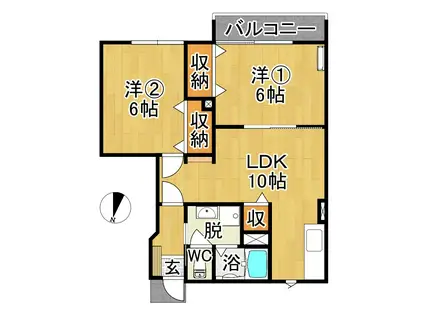 サンセール筒井(2LDK/1階)の間取り写真