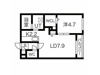 グランメール中の島1-4(1LDK/2階)の間取り写真