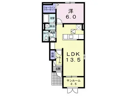 ハピネス A(1LDK/1階)の間取り写真