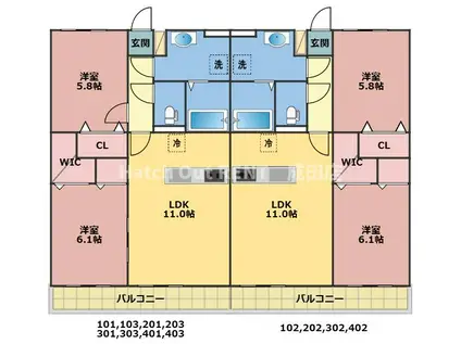 冨里市日吉台マンション(2LDK/1階)の間取り写真
