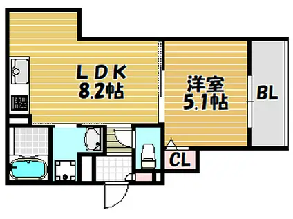 クリエオーレ岡山(1LDK/3階)の間取り写真