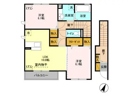 レジデンスMIYABI A(2LDK/2階)の間取り写真