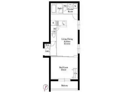 コンポジット経堂(1LDK/3階)の間取り写真