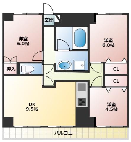 アンシャンテ岡山(3DK/4階)の間取り写真