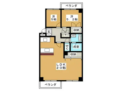 梶ヶ谷グリーンハイツ(2LDK/2階)の間取り写真