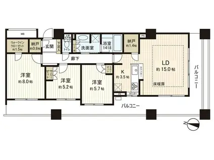 パークホームズ大通公園(3LDK/7階)の間取り写真