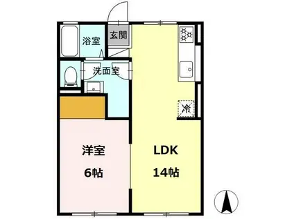 東宮アパート B棟(1LDK/2階)の間取り写真