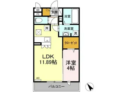 ハピネス武藏野(1LDK/2階)の間取り写真