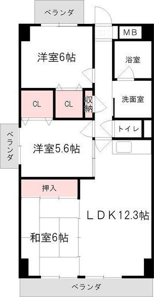 カーサ薬師寺(3LDK/5階)の間取り写真