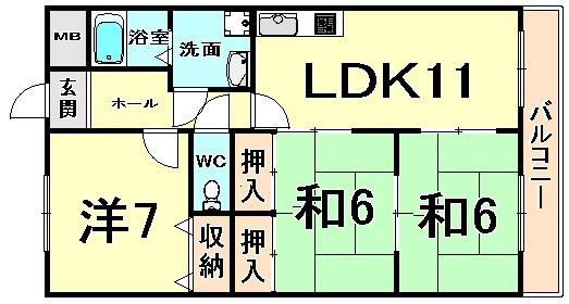 リブレ鴻池(3LDK/4階)の間取り写真