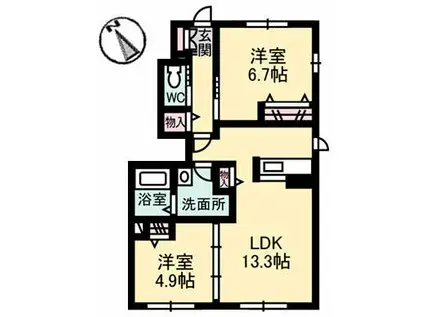 グリーンガーデン六条 B棟(2LDK/1階)の間取り写真