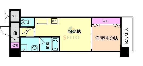 ルクレ新大阪レジデンス(1DK/4階)の間取り写真