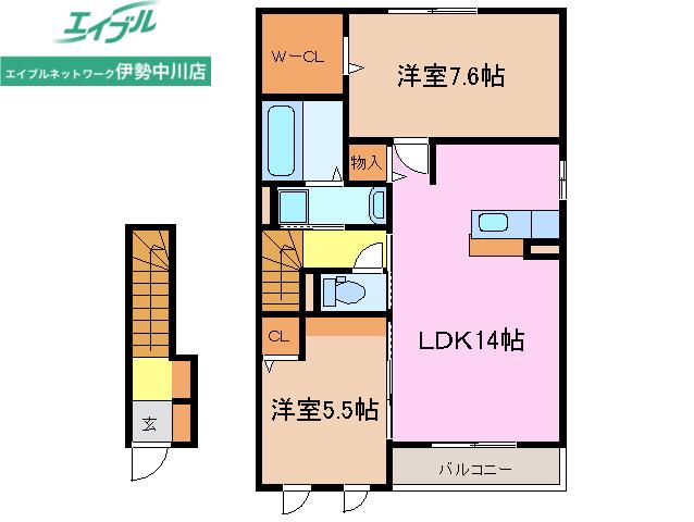 ライプン(2LDK/2階)の間取り写真