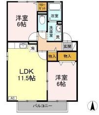 アスピラシオン B棟(2LDK/2階)の間取り写真