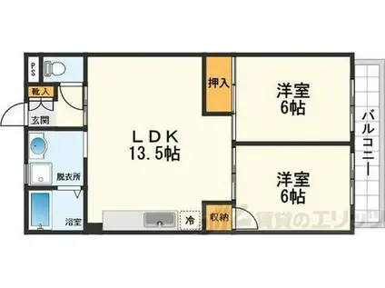 サニーコーポ西口(2LDK/2階)の間取り写真