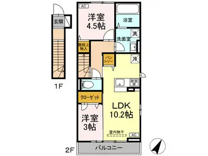 WILLOW日野(2LDK/2階)の間取り写真