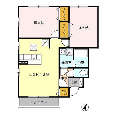 ボナール(2LDK/1階)の間取り写真