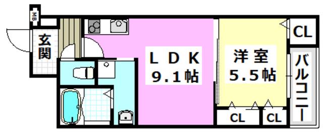 フジパレス摂津香露園(1LDK/1階)の間取り写真