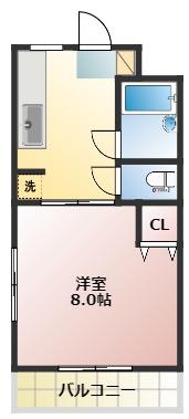 グランドハイツ白梅(1K/2階)の間取り写真