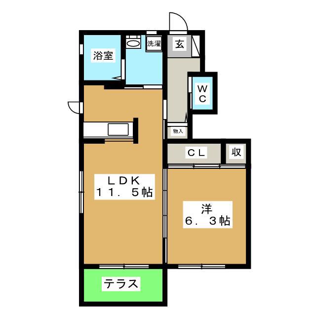 ディアコート B(1LDK/1階)の間取り写真