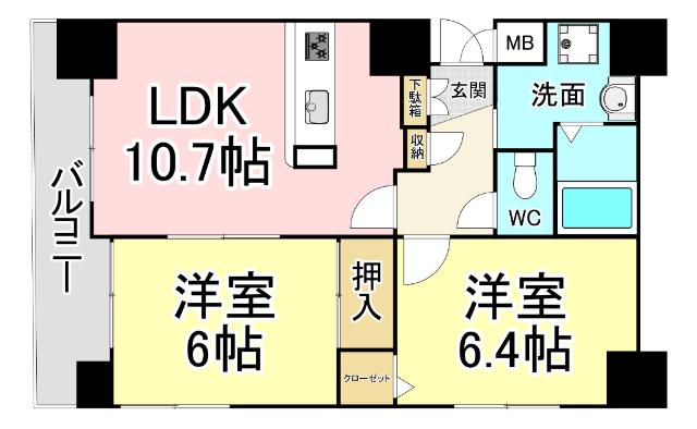 プレステージ・デル・片野(2LDK/6階)の間取り写真