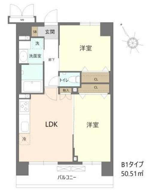 マリンルージュ浦安(2LDK/2階)の間取り写真