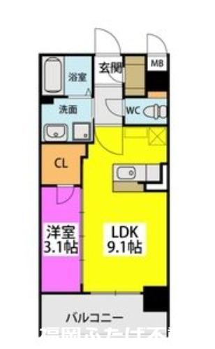 アビターレ吉塚駅前(1LDK/7階)の間取り写真